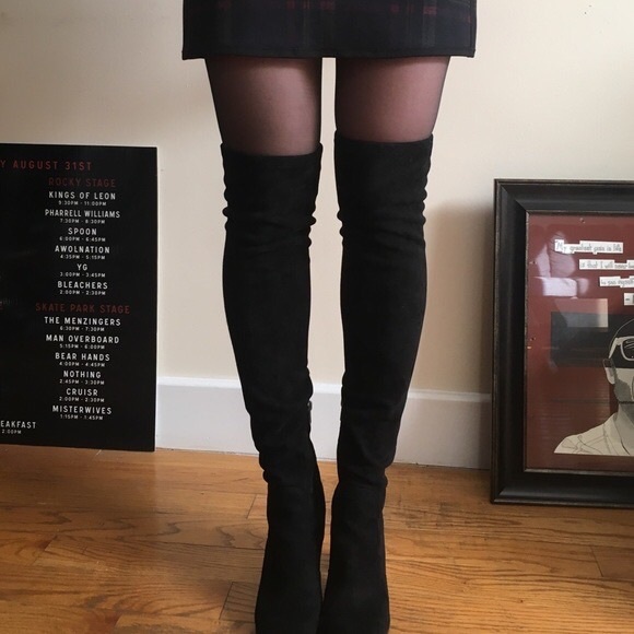 Sam Edelman Kristie Over The Knee Black Suede Kitten Heel Zip Up Point Toe Boots - Picture 4 of 16